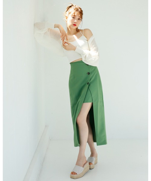 one after another NICE CLAUP（ワンアフターアナザーナイスクラップ）の「新色追加　サイドボタンスリットスカート（スカート・レディース・グリーン/ブラウン系その他/アイボリー/ブラック/ピンク/ピンク系/オレンジ・FREE）」の17枚目の写真