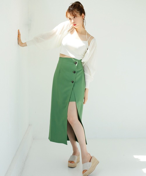 one after another NICE CLAUP（ワンアフターアナザーナイスクラップ）の「新色追加　サイドボタンスリットスカート（スカート・レディース・グリーン/ブラウン系その他/アイボリー/ブラック/ピンク/ピンク系/オレンジ・FREE）」の18枚目の写真