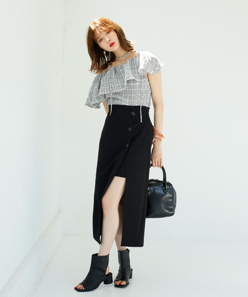 one after another NICE CLAUP（ワンアフターアナザーナイスクラップ）の「新色追加　サイドボタンスリットスカート（スカート・レディース・グリーン/ブラウン系その他/アイボリー/ブラック/ピンク/ピンク系/オレンジ・FREE）」の11枚目の写真