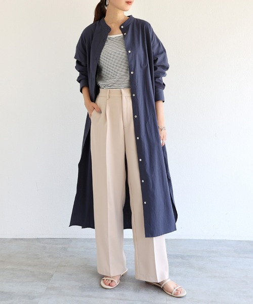 andme（アンドミー）の「ワッシャーコットンバンドカラーシャツワンピース（ワンピース・レディース・ベージュ/キナリ/ネイビー/イエロー/オレンジ・M）」の13枚目の写真