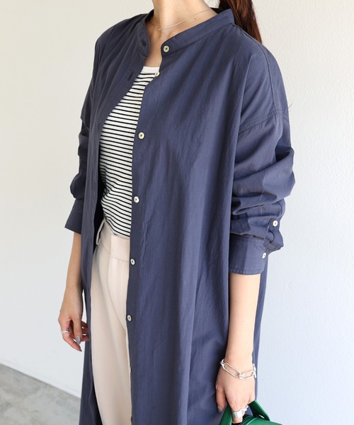 andme（アンドミー）の「ワッシャーコットンバンドカラーシャツワンピース（ワンピース・レディース・ベージュ/キナリ/ネイビー/イエロー/オレンジ・M）」の14枚目の写真