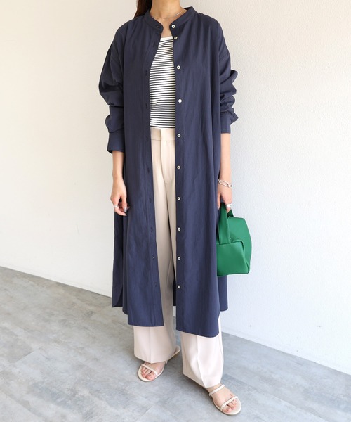 andme（アンドミー）の「ワッシャーコットンバンドカラーシャツワンピース（ワンピース・レディース・ベージュ/キナリ/ネイビー/イエロー/オレンジ・M）」の15枚目の写真