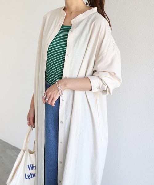 andme（アンドミー）の「ワッシャーコットンバンドカラーシャツワンピース（ワンピース・レディース・ベージュ/キナリ/ネイビー/イエロー/オレンジ・M）」の18枚目の写真