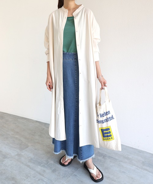 andme（アンドミー）の「ワッシャーコットンバンドカラーシャツワンピース（ワンピース・レディース・ベージュ/キナリ/ネイビー/イエロー/オレンジ・M）」の19枚目の写真