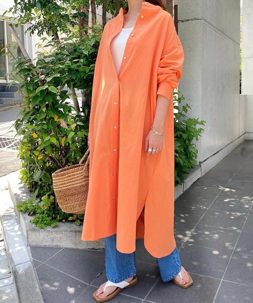 andme（アンドミー）の「ワッシャーコットンバンドカラーシャツワンピース（ワンピース・レディース・ベージュ/キナリ/ネイビー/イエロー/オレンジ・M）」の22枚目の写真