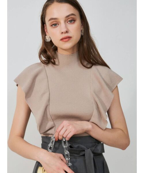 MERCURYDUO（マーキュリーデュオ）の「ラッフルコンパクトモックネックニット（ニット/セーター・レディース・オフホワイト/ブラック/ピンク/ベージュ・FREE）」の3枚目の写真