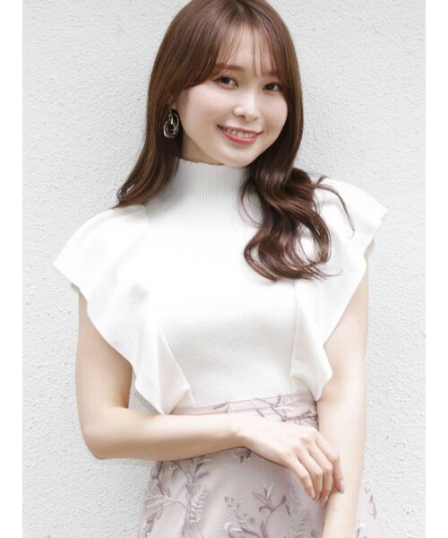 MERCURYDUO（マーキュリーデュオ）の「ラッフルコンパクトモックネックニット（ニット/セーター・レディース・オフホワイト/ブラック/ピンク/ベージュ・FREE）」の15枚目の写真