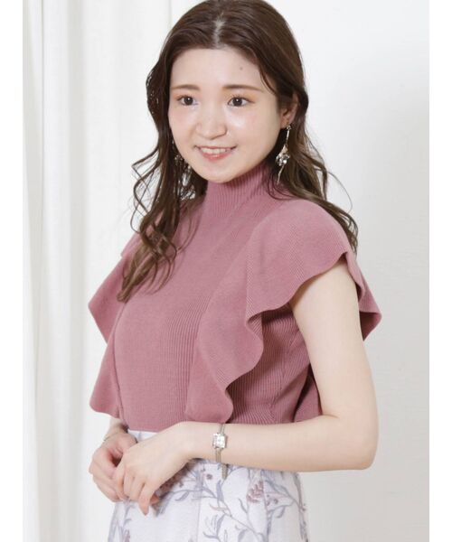 MERCURYDUO（マーキュリーデュオ）の「ラッフルコンパクトモックネックニット（ニット/セーター・レディース・オフホワイト/ブラック/ピンク/ベージュ・FREE）」の16枚目の写真