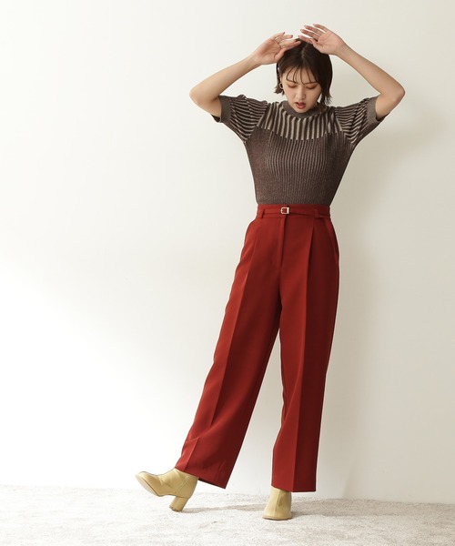 N.(N. Natural Beauty Basic)(エヌエヌナチュラルビューティーベーシック)の「◆配色コンパクトリブニット(ニット/セーター・レディース・パープル/ブラウン/グリーン・MEDIUM)」の19枚目の写真