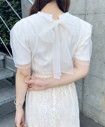 one after another NICE CLAUP | チュールがけBackリボンテレコ(Tシャツ/カットソー)