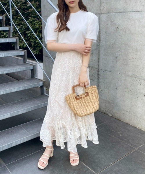 one after another NICE CLAUP(ワンアフターアナザーナイスクラップ)の「チュールがけBackリボンテレコ(Tシャツ/カットソー・レディース・ホワイト/チャコールグレー/ベージュ・FREE)」の5枚目の写真