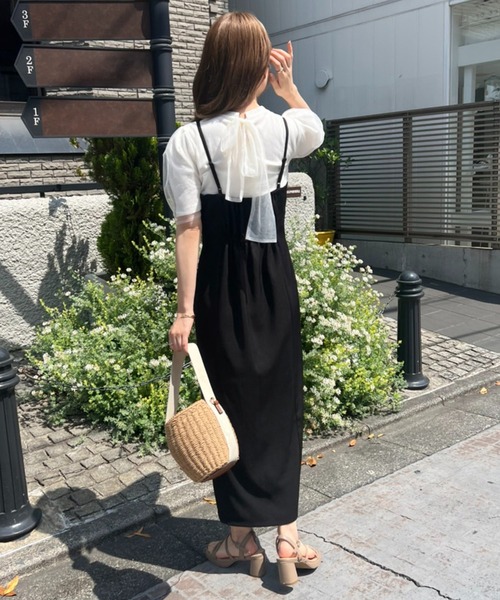 one after another NICE CLAUP(ワンアフターアナザーナイスクラップ)の「チュールがけBackリボンテレコ(Tシャツ/カットソー・レディース・ホワイト/チャコールグレー/ベージュ・FREE)」の8枚目の写真