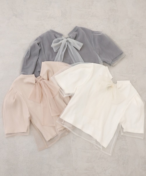 one after another NICE CLAUP(ワンアフターアナザーナイスクラップ)の「チュールがけBackリボンテレコ(Tシャツ/カットソー・レディース・ホワイト/チャコールグレー/ベージュ・FREE)」の22枚目の写真