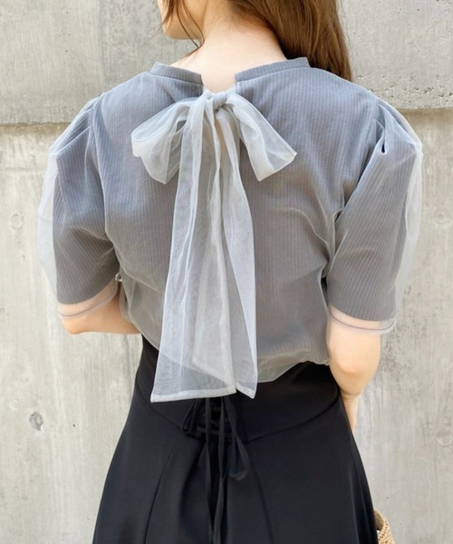 one after another NICE CLAUP(ワンアフターアナザーナイスクラップ)の「チュールがけBackリボンテレコ(Tシャツ/カットソー・レディース・ホワイト/チャコールグレー/ベージュ・FREE)」の11枚目の写真