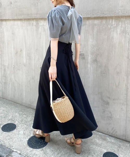 one after another NICE CLAUP(ワンアフターアナザーナイスクラップ)の「チュールがけBackリボンテレコ(Tシャツ/カットソー・レディース・ホワイト/チャコールグレー/ベージュ・FREE)」の14枚目の写真