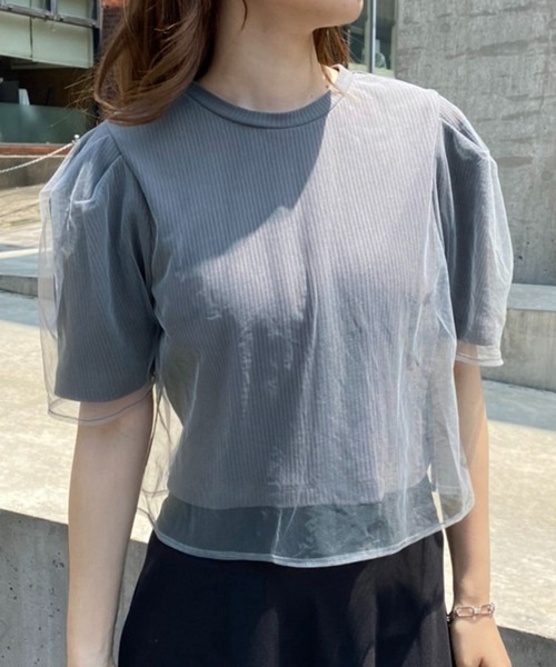 one after another NICE CLAUP(ワンアフターアナザーナイスクラップ)の「チュールがけBackリボンテレコ(Tシャツ/カットソー・レディース・ホワイト/チャコールグレー/ベージュ・FREE)」の12枚目の写真