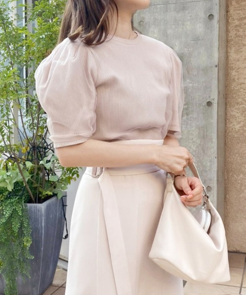 one after another NICE CLAUP(ワンアフターアナザーナイスクラップ)の「チュールがけBackリボンテレコ(Tシャツ/カットソー・レディース・ホワイト/チャコールグレー/ベージュ・FREE)」の16枚目の写真