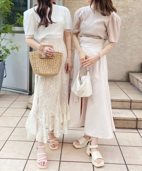 one after another NICE CLAUP(ワンアフターアナザーナイスクラップ)の「チュールがけBackリボンテレコ(Tシャツ/カットソー・レディース・ホワイト/チャコールグレー/ベージュ・FREE)」の19枚目の写真