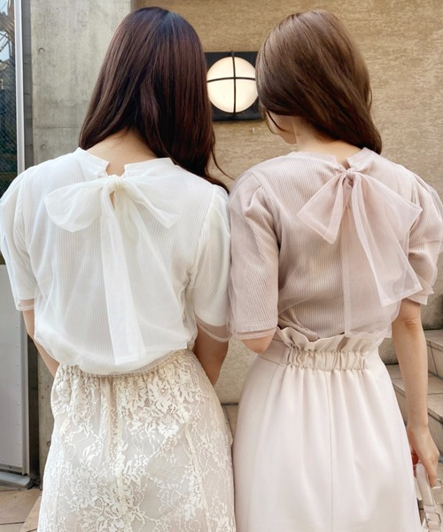one after another NICE CLAUP(ワンアフターアナザーナイスクラップ)の「チュールがけBackリボンテレコ(Tシャツ/カットソー・レディース・ホワイト/チャコールグレー/ベージュ・FREE)」の20枚目の写真