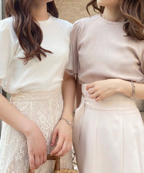 one after another NICE CLAUP(ワンアフターアナザーナイスクラップ)の「チュールがけBackリボンテレコ(Tシャツ/カットソー・レディース・ホワイト/チャコールグレー/ベージュ・FREE)」の21枚目の写真