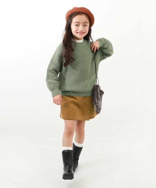 devirock（デビロック）の「ラップスカート風 コーデュロイパンツ（スカート・キッズ・ライトブラウン/バイオレット/チャコール・110cm/100cm/120cm/130cm/140cm/150cm/160cm）」の5枚目の写真