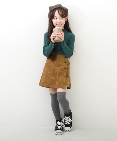 devirock（デビロック）の「ラップスカート風 コーデュロイパンツ（スカート・キッズ・ライトブラウン/バイオレット/チャコール・110cm/100cm/120cm/130cm/140cm/150cm/160cm）」の6枚目の写真