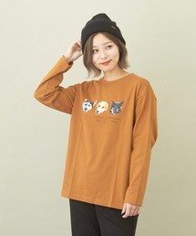 CUBE SUGAR（キューブシュガー）の「猫犬プリント長袖クルーネックグラフィックTシャツ（Tシャツ/カットソー）」