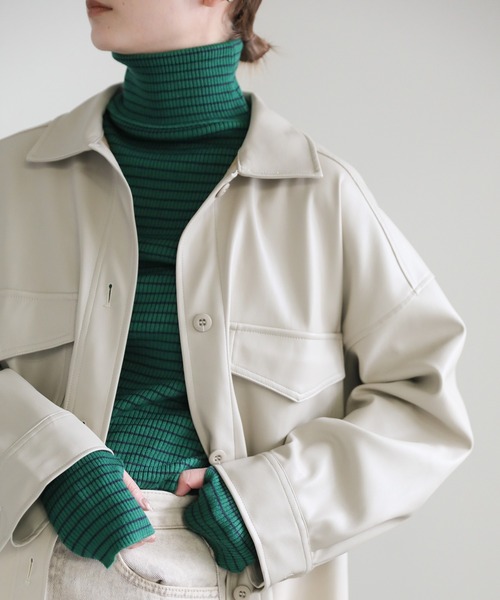 select MOCA（セレクトモカ）の「タートルネックボーダーリブニット（ニット/セーター・レディース・オフホワイト/オレンジ/グリーン・FREE）」の19枚目の写真