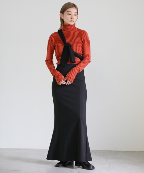 select MOCA（セレクトモカ）の「タートルネックボーダーリブニット（ニット/セーター・レディース・オフホワイト/オレンジ/グリーン・FREE）」の14枚目の写真