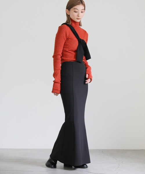 select MOCA（セレクトモカ）の「タートルネックボーダーリブニット（ニット/セーター・レディース・オフホワイト/オレンジ/グリーン・FREE）」の5枚目の写真