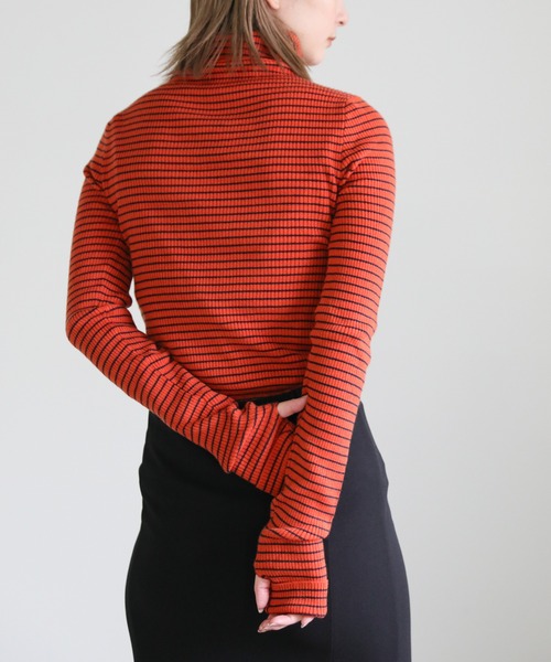 select MOCA（セレクトモカ）の「タートルネックボーダーリブニット（ニット/セーター・レディース・オフホワイト/オレンジ/グリーン・FREE）」の18枚目の写真