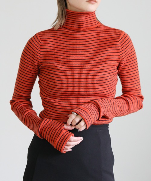 select MOCA（セレクトモカ）の「タートルネックボーダーリブニット（ニット/セーター・レディース・オフホワイト/オレンジ/グリーン・FREE）」の17枚目の写真