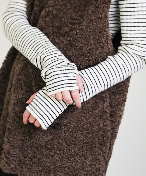 select MOCA（セレクトモカ）の「タートルネックボーダーリブニット（ニット/セーター・レディース・オフホワイト/オレンジ/グリーン・FREE）」の8枚目の写真