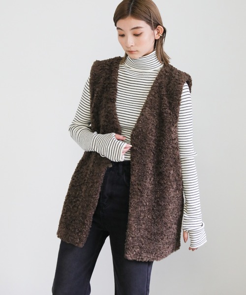 select MOCA（セレクトモカ）の「タートルネックボーダーリブニット（ニット/セーター・レディース・オフホワイト/オレンジ/グリーン・FREE）」の11枚目の写真