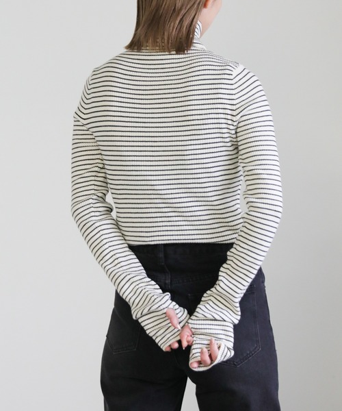 select MOCA（セレクトモカ）の「タートルネックボーダーリブニット（ニット/セーター・レディース・オフホワイト/オレンジ/グリーン・FREE）」の10枚目の写真