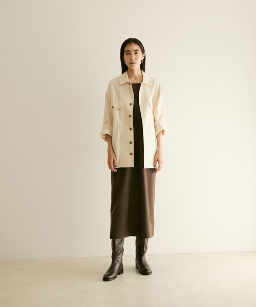 SALON adam et rope'（サロン アダム エ ロペ）の「【サステナブル】【セットアップ対応】GREEN WOOL キャミソールワンピース（ワンピース・レディース・ブラック/ライトグレー/ブラウン・FREE）」の8枚目の写真