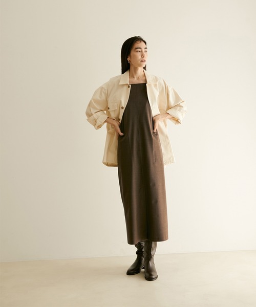 SALON adam et rope'（サロン アダム エ ロペ）の「【サステナブル】【セットアップ対応】GREEN WOOL キャミソールワンピース（ワンピース・レディース・ブラック/ライトグレー/ブラウン・FREE）」の6枚目の写真