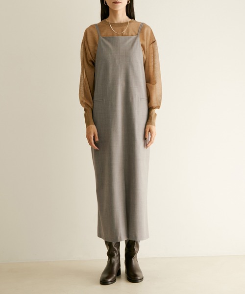 SALON adam et rope'（サロン アダム エ ロペ）の「【サステナブル】【セットアップ対応】GREEN WOOL キャミソールワンピース（ワンピース・レディース・ブラック/ライトグレー/ブラウン・FREE）」の5枚目の写真