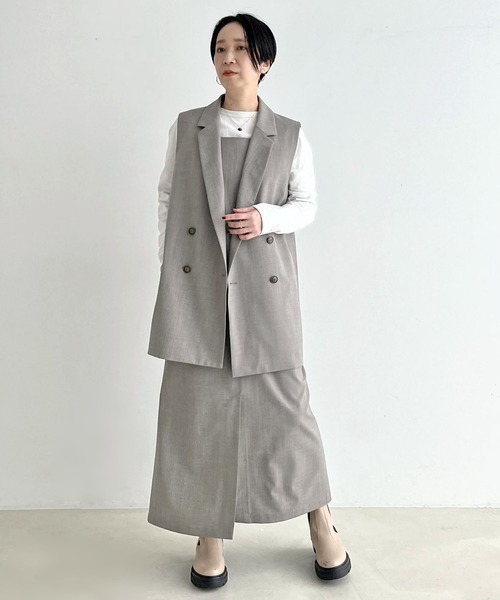 SALON adam et rope'（サロン アダム エ ロペ）の「【サステナブル】【セットアップ対応】GREEN WOOL キャミソールワンピース（ワンピース・レディース・ブラック/ライトグレー/ブラウン・FREE）」の21枚目の写真