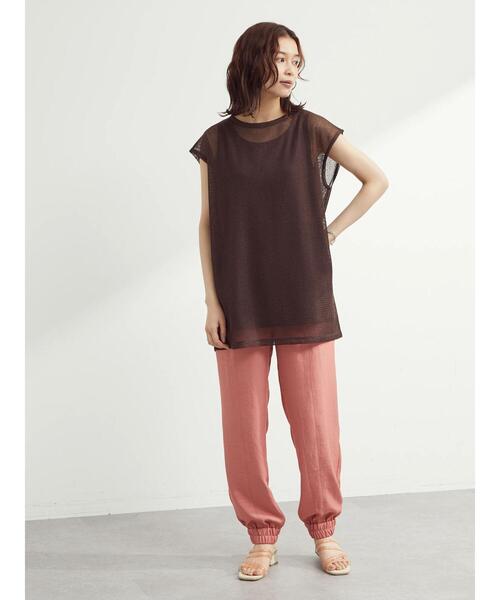 Green Parks(グリーンパークス)の「SET2点 ノースリーブメッシュチュニック+インナー(Tシャツ/カットソー・レディース・ブラック/ベージュ/ブラウン・FREE)」の7枚目の写真
