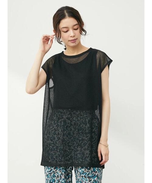 Green Parks(グリーンパークス)の「SET2点 ノースリーブメッシュチュニック+インナー(Tシャツ/カットソー・レディース・ブラック/ベージュ/ブラウン・FREE)」の15枚目の写真