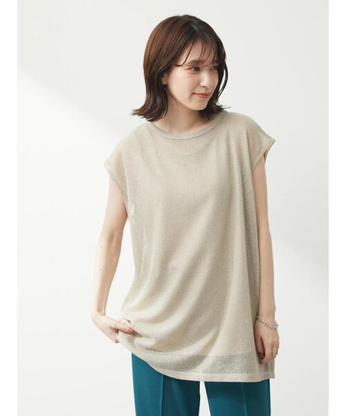 Green Parks(グリーンパークス)の「SET2点 ノースリーブメッシュチュニック+インナー(Tシャツ/カットソー・レディース・ブラック/ベージュ/ブラウン・FREE)」の4枚目の写真