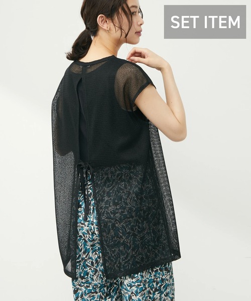 Green Parks(グリーンパークス)の「SET2点 ノースリーブメッシュチュニック+インナー(Tシャツ/カットソー・レディース・ブラック/ベージュ/ブラウン・FREE)」の2枚目の写真