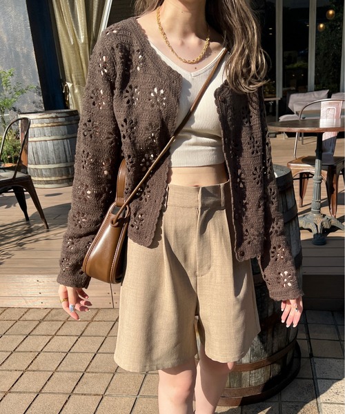 Ambre Ciel(アンブルシエル)の「花柄透かし編みカーディガン/【WEB/EC限定商品】(カーディガン/ボレロ・レディース・ブラック/ダークブラウン/アイボリー・FREE)」の12枚目の写真