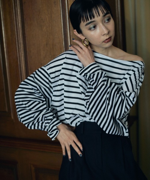 MATURED（マチュアード）の「【MATURED/マチュアード】マルチボーダーロンTEE（Tシャツ/カットソー・レディース・ブラック/ダークグリーン・FREE）」の3枚目の写真