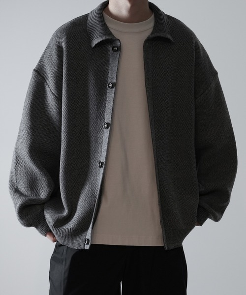 【RUUBON】 メランジ メルトン Pコート チャコールグレーMサイズ RUUBON】melange knit collar cardigan / メランジニット カラー