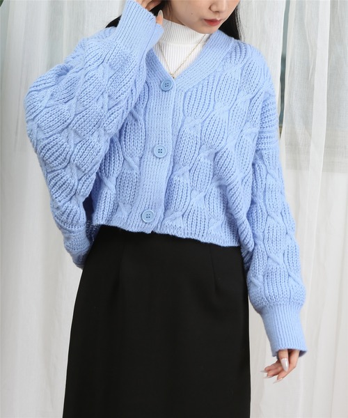 MAISON DE THERESE(メゾン ド テレーズ)の「ケーブルビッグニットカーディガン(カーディガン/ボレロ・レディース・ホワイト/アイボリー/ブラック/グリーン/ピンク/ブルー/サックスブルー/イエロー・FREE)」の13枚目の写真