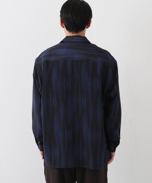 ブルーグラデーションプリント オープンカラー 長袖シャツ（シャツ