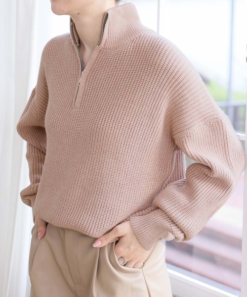 LAFFMO（ラフモ）の「ハーフジップニットプルオーバー（ニット/セーター・レディース・ライトブラウン/モカ/ブラック/ライトブルー/ピンク/アイボリー/グレー・FREE）」の7枚目の写真