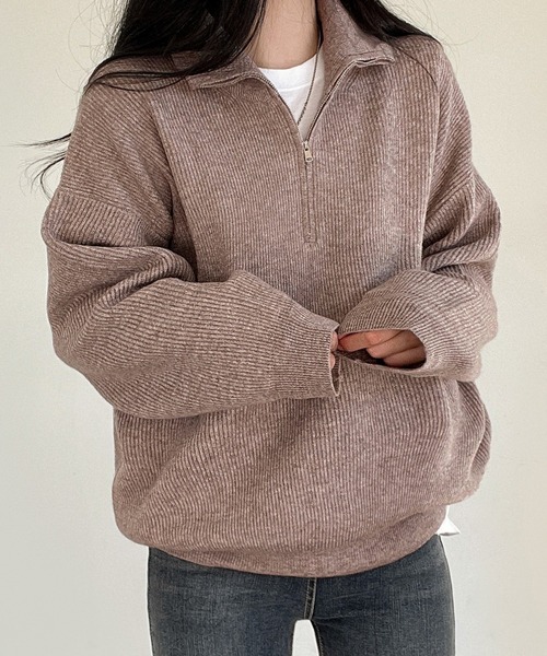 LAFFMO（ラフモ）の「ハーフジップニットプルオーバー（ニット/セーター・レディース・ライトブラウン/モカ/ブラック/ライトブルー/ピンク/アイボリー/グレー・FREE）」の6枚目の写真